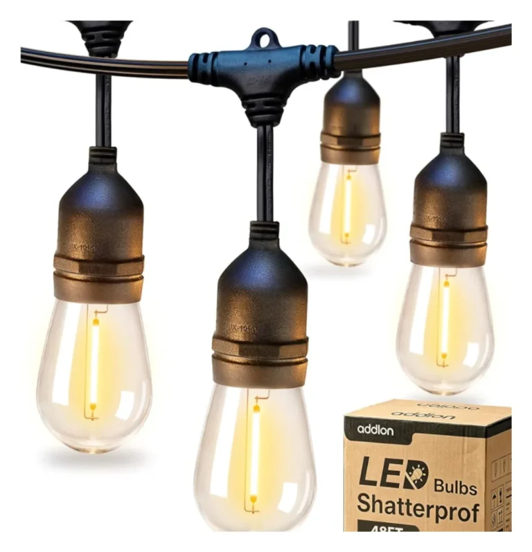 String lights with stakes
